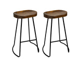 Set of 2 Wooden Backless Bar Stools - Black